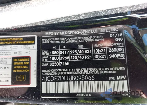 2018 Mercedes-Benz Gls 550 4Matic z USA, uszkodzony, nr VIN 4JGDF7DE8JB095066